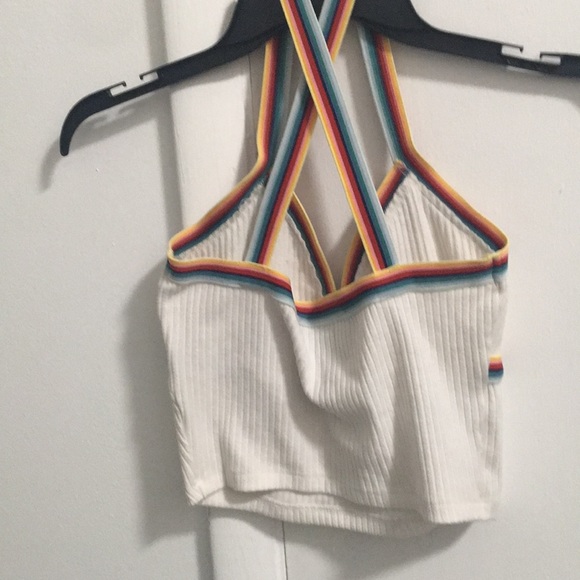 White crop top with multi colored stripes - Picture 4 of 5